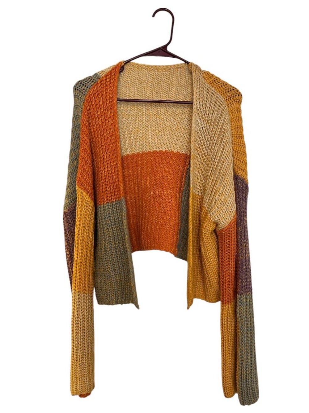 Open-Front Multicolor Knit Cardigan - Rust/Mustard/Olive